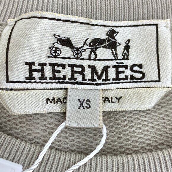 Hermes XS Khaki Horseshoe Buckle Patchwork Long-Sleeved Sweatshirt 100% Cotton R - Picture 3 of 7